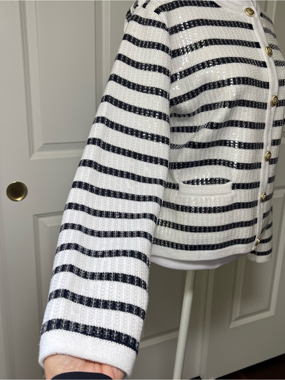 NWOT Boston Proper Navy & White Sequins Stripe Button Front Cardigan XL - Picture 6 of 16